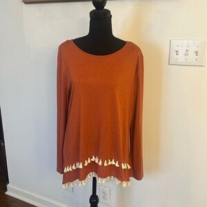 NWT Kori America Fringe and Tassel Top, Sz M.